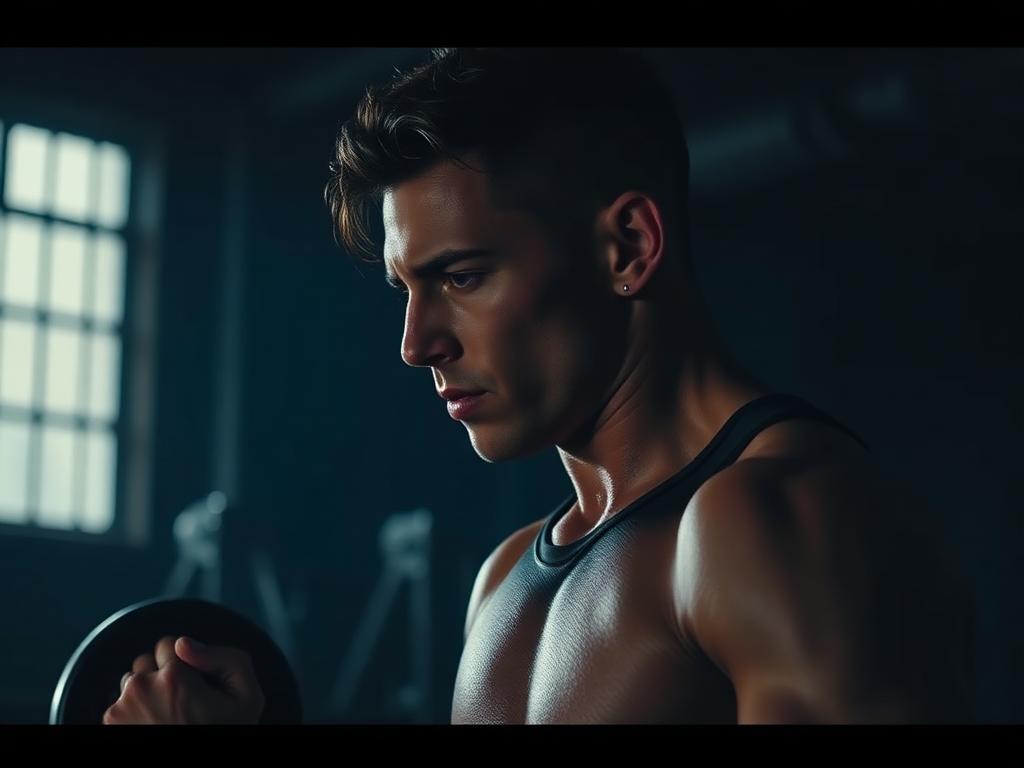 Athlete training alone in a dark gym